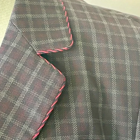 GUCCI Checkered wool Blazer with red stitch trim, blue/red, IT48R, (38R US), GUC - Picture 4 of 15